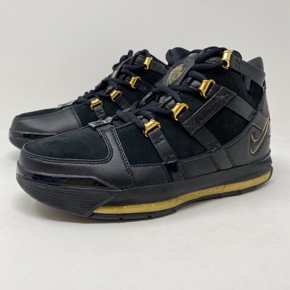 Nike Mens Zoom Lebron III QS Black Leather Round Toe Mid...